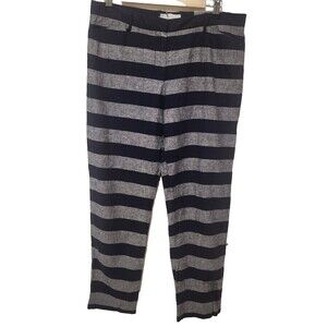Gap Slim Cropped Pants Linen/Cotton Blend Womens Gray Blue Rugby Striped Size 6